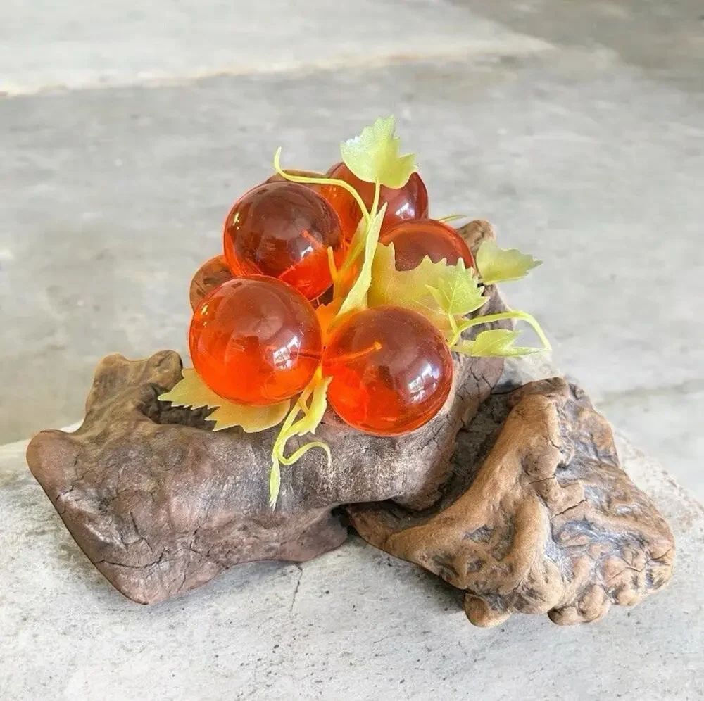 VTG 1960’s MCM Lucite Orange Grape Cluster On Driftwood Base 12x10x5 in